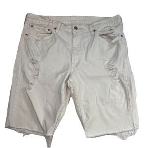 Levis 511 Jean Shorts Mens Size 36 Ivory Distressed Denim Raw Hem Cutoff Jorts